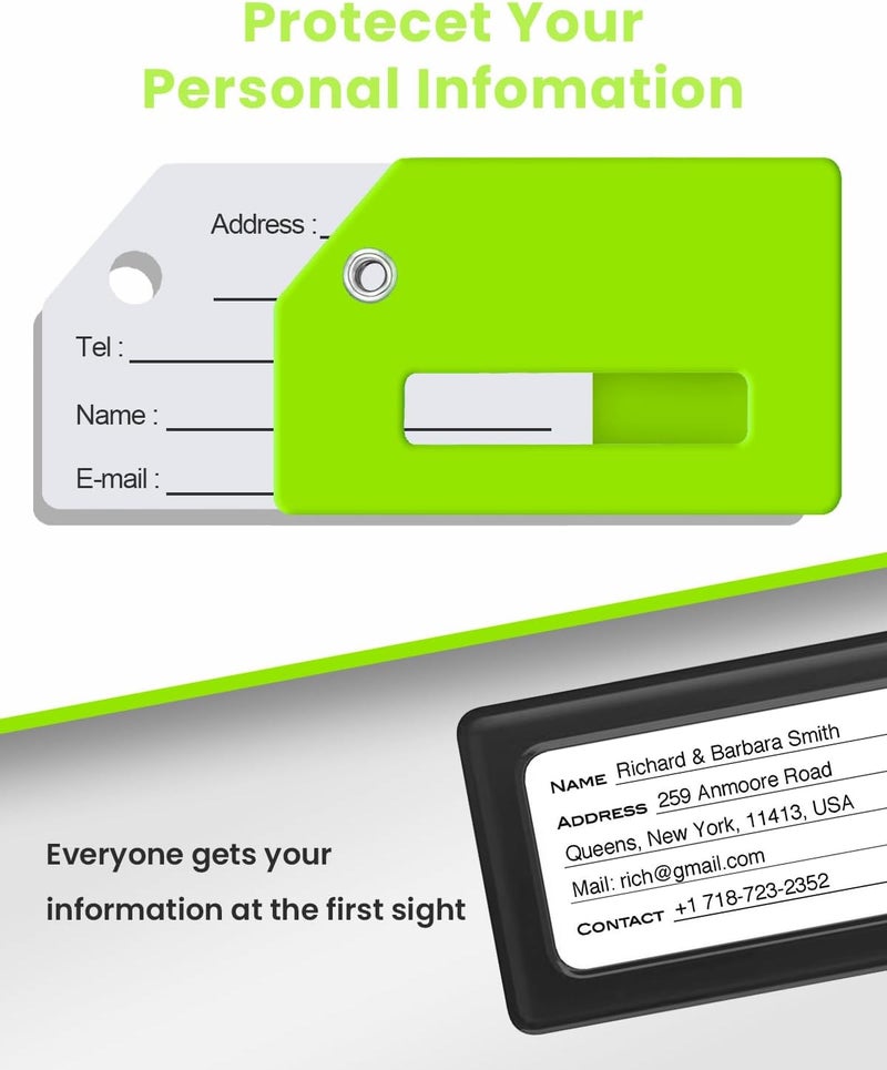 JOIKIT 2 Pack Silicone Luggage Tag for Suitcases with Stainless Loop with Name ID Card Perfect to Quickly Spot Baggage Handbag Luggage Travel Suitcase (Green) - Image 5